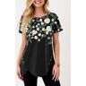 unsigned Black Floral Print Inclined Button T Shirt