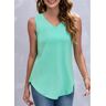 unsigned Curved Hem V Neck Green Tank Top