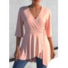 unsigned Layered Asymmetric Hem Light Pink Tie Side Blouse