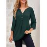 unsigned Heart Shape Button Split Neck Blackish Green Blouse