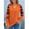 unsigned Orange Tartan Print Long Sleeve Halloween Sweatshirt