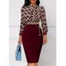 unsigned Wine Red Button Striped Bodycon Dress
