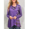 unsigned Purple Patchwork Plaid Long Sleeve Cowl Neck Sweatshirt