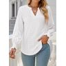 unsigned White Breathable Long Sleeve Split Neck Blouse