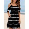 unsigned Pocket Striped Black Cover Up Dress