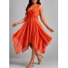 unsigned Orange Handkerchief Hem Sleeveless V Neck Dress