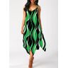 unsigned Green Handkerchief Hem Striped Sleeveless Dress