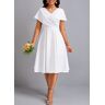 unsigned White Umbrella Hem Short Sleeve V Neck Dress