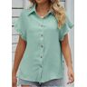 unsigned Mint Green Button Short Sleeve Shirt Collar Blouse