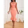 unsigned Dusty Pink Lace Sleeveless Round Neck Bodycon Dress