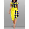 unsigned Yellow Twist Geometric Print Bodycon Short Sleeve Dress