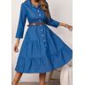 unsigned Shirt Collar Denim Blue Button Belted Dress