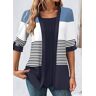 unsigned Square Neck Navy Patchwork Striped T Shirt
