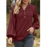 unsigned Wine Red Button Long Sleeve Hoodie