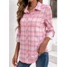 unsigned Pink Button Plaid Long Sleeve Shirt Collar Blouse