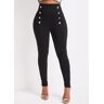 unsigned Black Button Skinny Elastic Waist High Waisted Pants