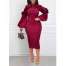 unsigned Wine Red Frill Stand Collar Bodycon Dress