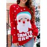 unsigned Red Santa Claus Print Christmas Round Neck Sweater