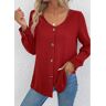 unsigned Wine Red Button Long Sleeve V Neck Blouse