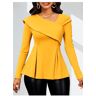 unsigned Yellow Asymmetry Long Sleeve Asymmetrical Neck Blouse