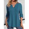 unsigned Peacock Blue Tuck Stitch Long Sleeve Split Neck Blouse