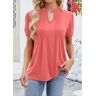 unsigned Coral Tuck Stitch Short Sleeve Split Neck T Shirt