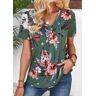 unsigned Green Tuck Stitch Random Floral Print T Shirt