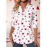 unsigned Valentine's Day White Button 3/4 Sleeve Split Neck Blouse