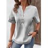 unsigned Grey Patchwork Striped Short Sleeve Split Neck Blouse