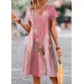 unsigned Pink Breathable Marble Print A Line Short Sleeve Dress