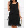 unsigned Black Hot Drilling A Line Sleeveless Round Neck Dress