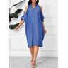 unsigned Denim Blue Button O Shape 3/4 Sleeve Dress