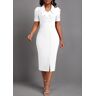 unsigned White Button Short Sleeve Bodycon Dress