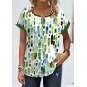 unsigned Green Breathable Graffiti Print Short Sleeve Round Neck Blouse