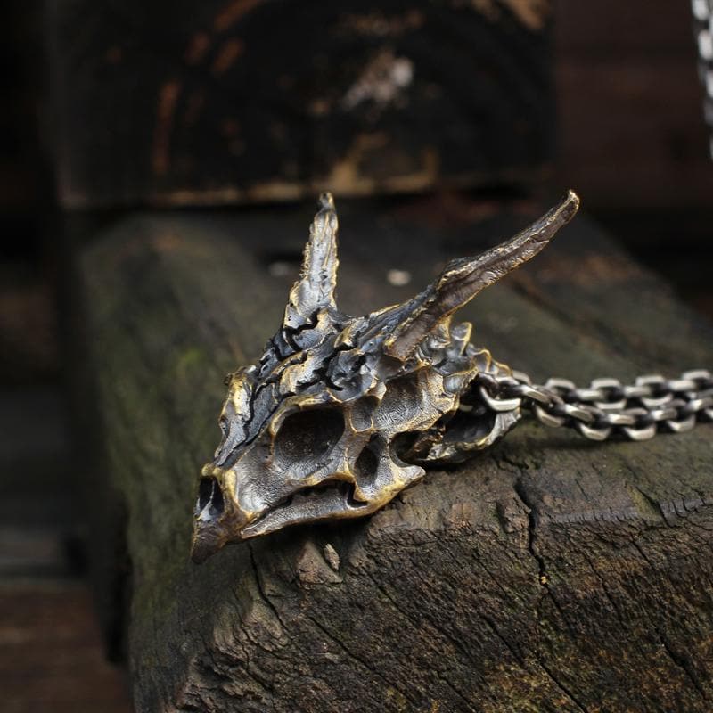 Gthic Dragon Sterling Silver Mens Skull Necklace, Brass / Pendant Only