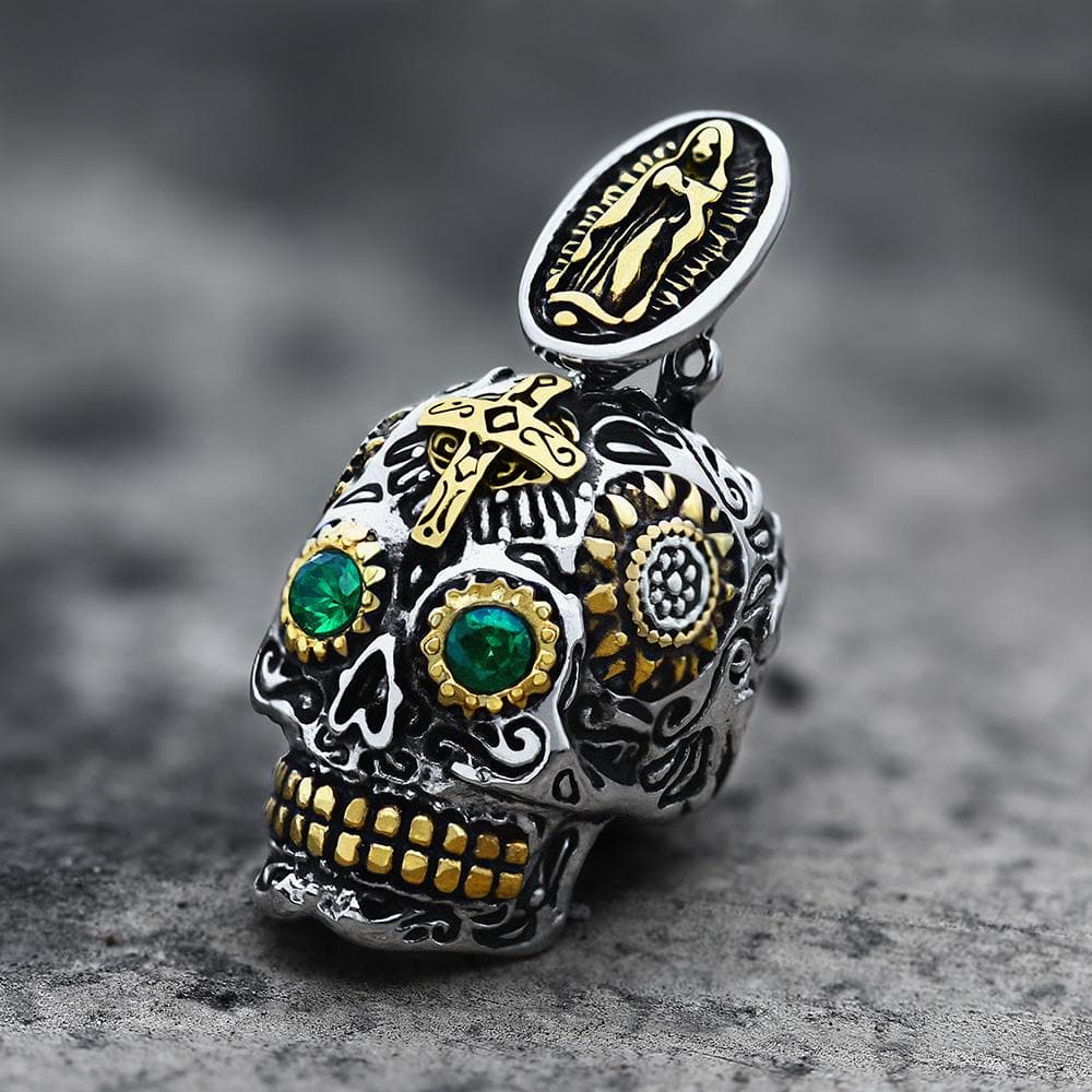 Gthic Vintage Cross Sugar Skull Pendant, Silver/Gold/Green / Pendant Only