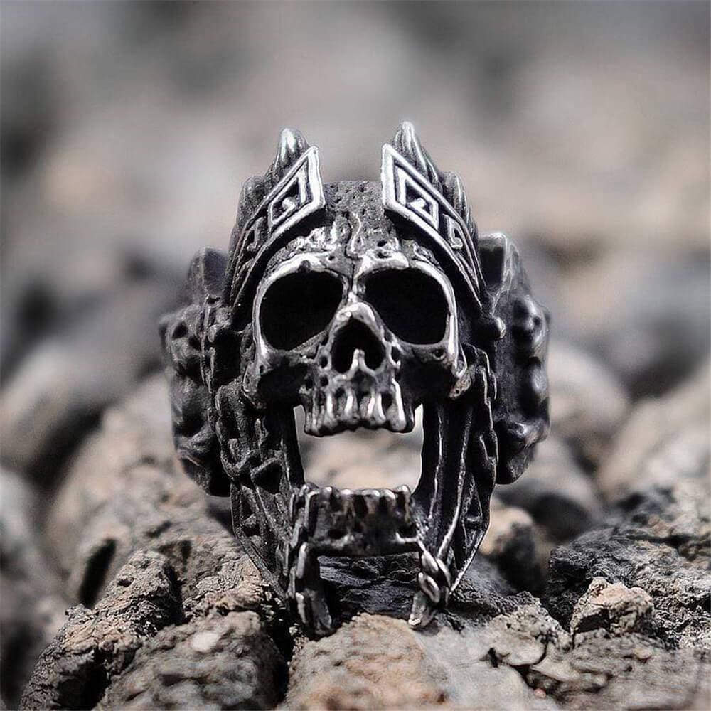 Gthic God of War Ares Stainless Steel Skull Ring, 8