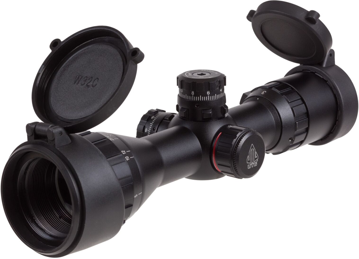 UTG 3-9x32 AO Compact CQB Bug Buster Rifle Scope, Illuminated Mil-Dot Reticle, 1/4 MOA, 1 Tube, Medi