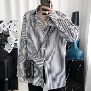 Mister Fude Long-Sleeve Striped Shirt  - Mens