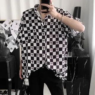 Mister Fude Short-Sleeve Plaid Printed Shirt  - Mens