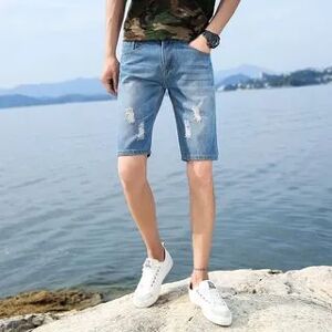 Fireon Mid Rise Distressed Denim Straight Leg Shorts  - Mens