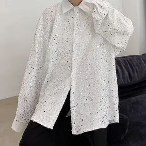Citigleam Long-Sleeve Sequin Shirt  - Mens