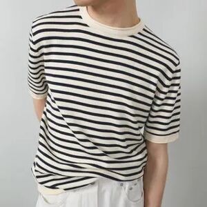 GRAYCIOUS Short-Sleeve Round Neck Striped Knit Top  - Mens