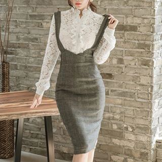 Shacos Lace Blouse / Suspender Pencil Skirt  - Womens