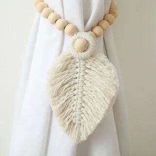 Rabenda Wooden Bead Fringed Woven Curtain Tieback Type B - White - Total Length50cm  - Womens