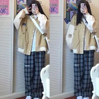 Fossigrove Baseball Jacket / Plaid Straight Leg Pants  - Womens