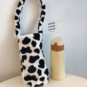 Intimo Milk Cow Print Chenille Drinking Bottle Carrier Dairy Cow Print - Black & White - One Size  - Womens