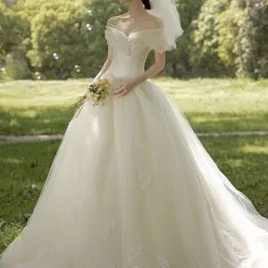 Sorali Off-Shoulder Plain Wedding Ball Gown  - Womens