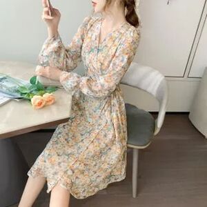 Petit Lace Long-Sleeve V-Neck Floral Dress  - Womens