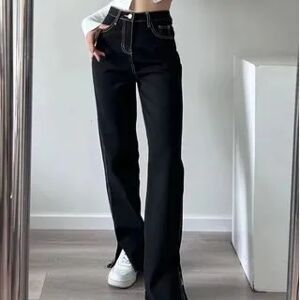 Webeisque High Waist Straight-Fit Slit Jeans  - Womens
